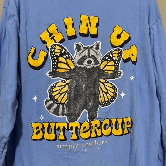 Simply Southern XL “Chin Up Buttercup” Long Sleeve Graphic Shirt – Blue - Picture 3 of 6